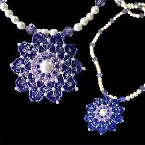 Purple Glass & Pearls Princess  Fashion Look Hand Beaded Necklace Gift For Her